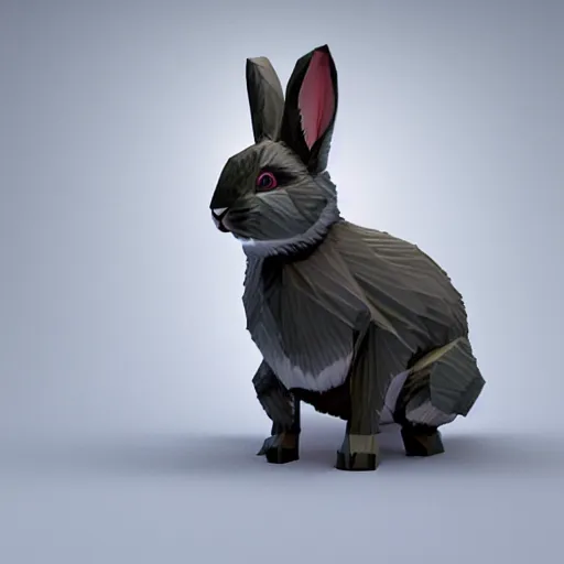 Image similar to a 3d low poly rabbit, realistic, award winning, detailed, 8k, studio lighting, HD, hyper realistic, unreal engine, octane render, cycles render,