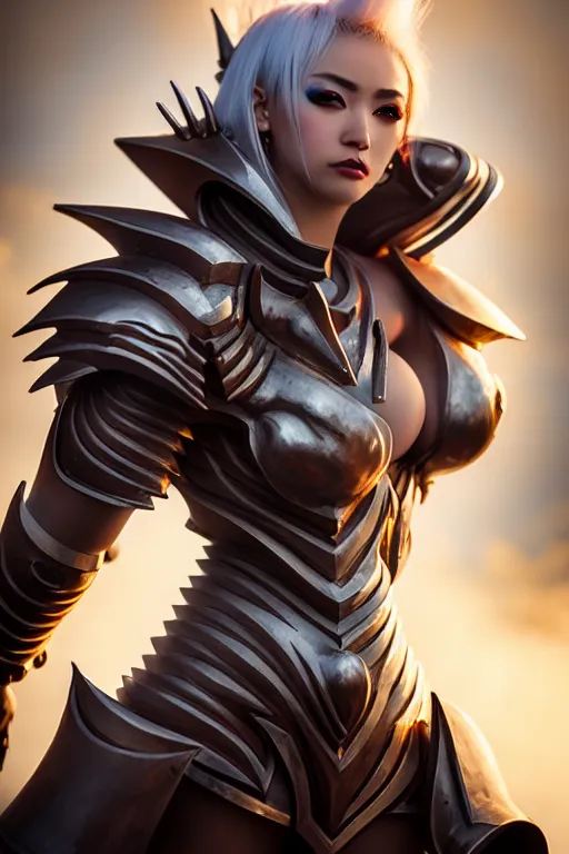 Image similar to sakimi chan, battle armor, detailed face, white skin, dramatic lighting, tony sart, unreal engine, wind, lightning