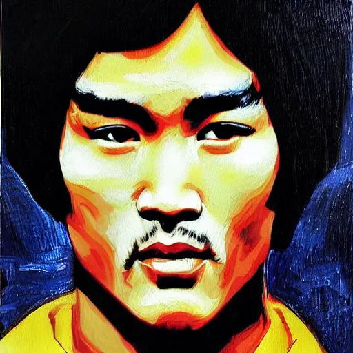 Image similar to bruce lee painted in the style of the mona lisa