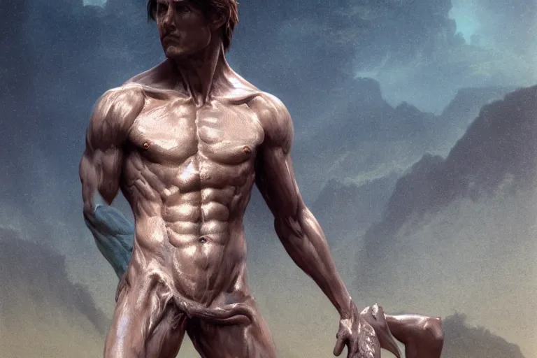 Prompt: tom cruise torso, centaur, majestic matte painting, by Beeple, Gustave Dore, Artstation, CGsociety