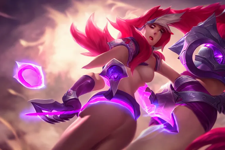 Image similar to league of legend, winning an aram, ahri, photograph, 8 k, realistic