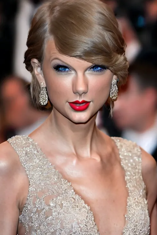 Image similar to waist - up - shot!!!!!!!!!!!! of taylor swift in a beautiful wedding dress, focus on face and facial details. ( ( ( ( ( ( head - shot ) ) ) ) ) )