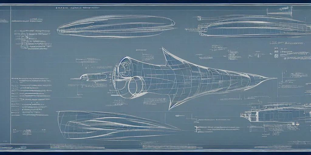 Image similar to blueprint for a sentient starship, technical drawing with annotations and notes in the margins, algorithms and physics equations, concept design by peter mohrbacher and craig mullins and hiroshi yoshida and james jean and frank frazetta and michael whelan and andreas rocha