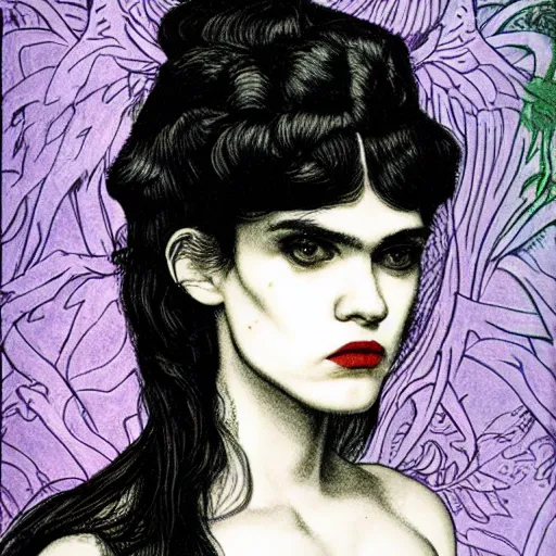 Image similar to album cover of Grimes as a highly detailed super villain character by dante gabriel rossetti