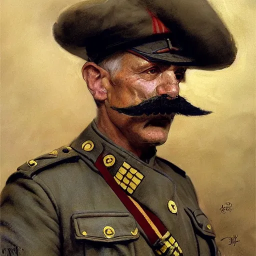 Image similar to old snake with big mustache dressed as a antropormophhic snake veteran colonel of the first world war german army, a snake as a human, highly detailed painting by gaston bussiere, craig mullins, j. c. leyendecker