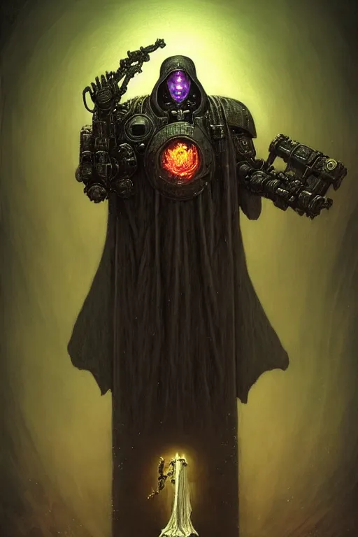 Prompt: potrait of john cena as a cloaked tech priest holding a book, adeptus mechanicus!!, cybernetic enhancements attached to his body, praise the omnissaiah, zdzislaw beksinski, lewis jones, mattias adolfsson, warhammer 4 0 k!!, cold hue's, warm tone gradient background, concept art