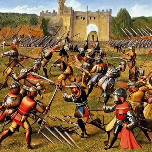 Prompt: A hyperrealistic photo of two armies fighting in medieval time