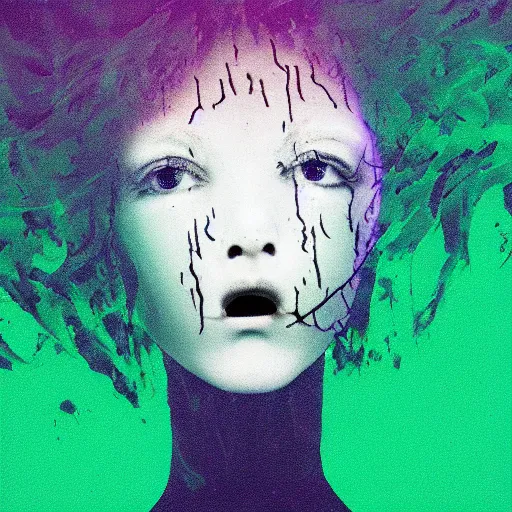 Image similar to terrifying ghost girl, brutal violence, glitchcore datamosh, found footage