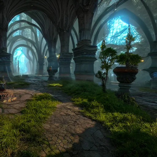 Image similar to inside an ethereal magical elven city, 4k, HDR, award-winning, unreal engine 5