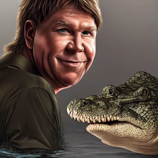 Image similar to steve irwin as a crocodile, award winning creature portrait photography, extremely detailed, artstation, 8 k, sensual lighting, incredible art, wlop, artgerm