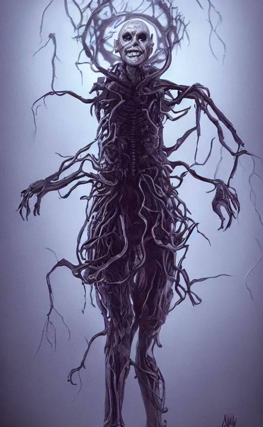 Image similar to full body portrait of Vecna from stranger things in the upside down, dynamic lighting, photorealistic, fantasy concept art, ambient lighting, atmospherical, stunning visuals, creative, cinematic, ultra detailed, trending on art station