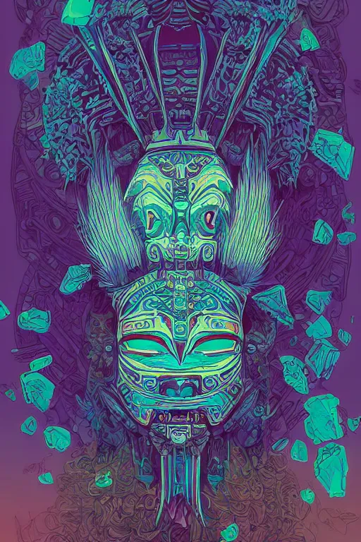 Image similar to totem animal tribal chaman vodoo mask feather gemstone plant video game illustration vivid color borderlands and by feng zhu and loish and laurie greasley, victo ngai, andreas rocha, john harris radiating a glowing aura