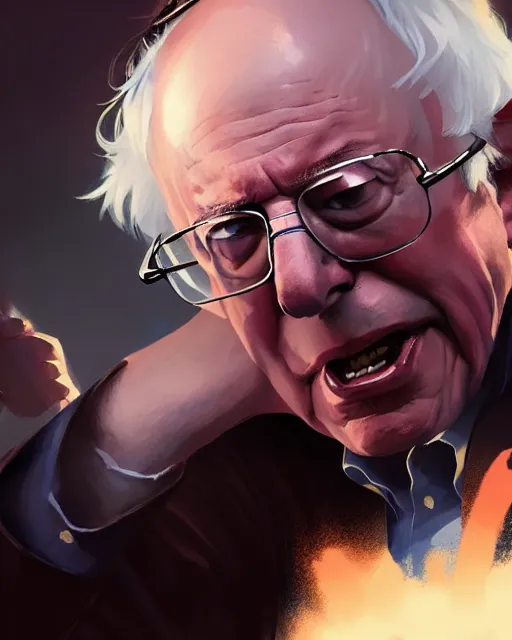 Prompt: bernie sanders as a league of legends champion, medium shot close up, details, sharp focus, illustration, by jordan grimmer and greg rutkowski, trending artstation, digital art