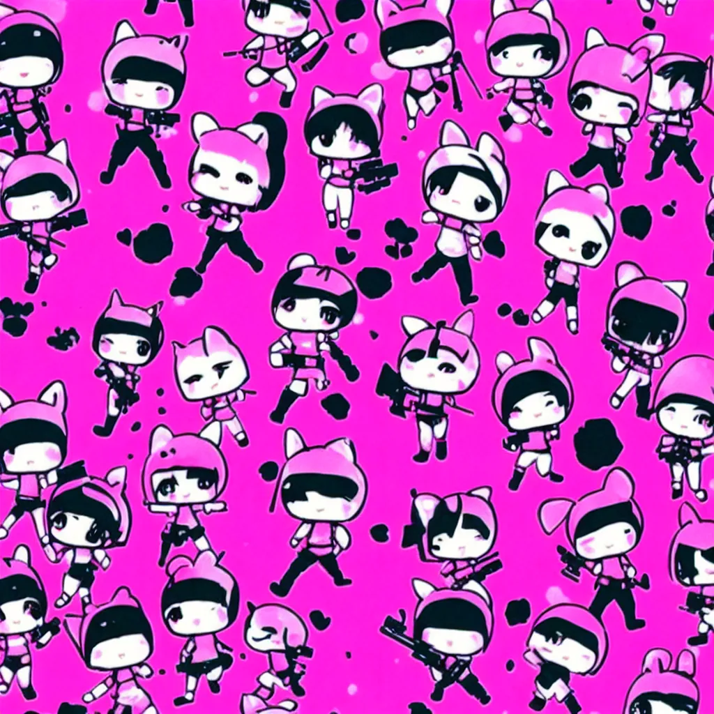 Image similar to kawaii swat team, colorful fuschia