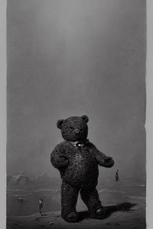 Image similar to official presidential portrait of a teddy bear, from the terrifying and incomprehensible america, body horror, by gerard brom, zdzisław beksinski and ansel adams