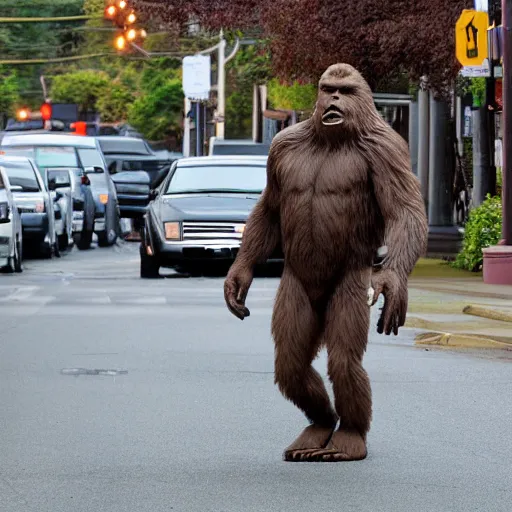 Image similar to bigfoot walking down the street in downtown Bremerton Washington