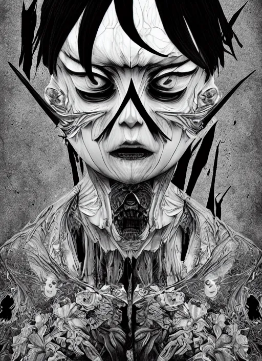 Prompt: digital _ painting _ of _ shinigami japanese horror black and white _ by _ filipe _ pagliuso _ and _ justin _ gerard _ symmetric _ fantasy _ highly _ detailed _ realistic _ intricate _ port