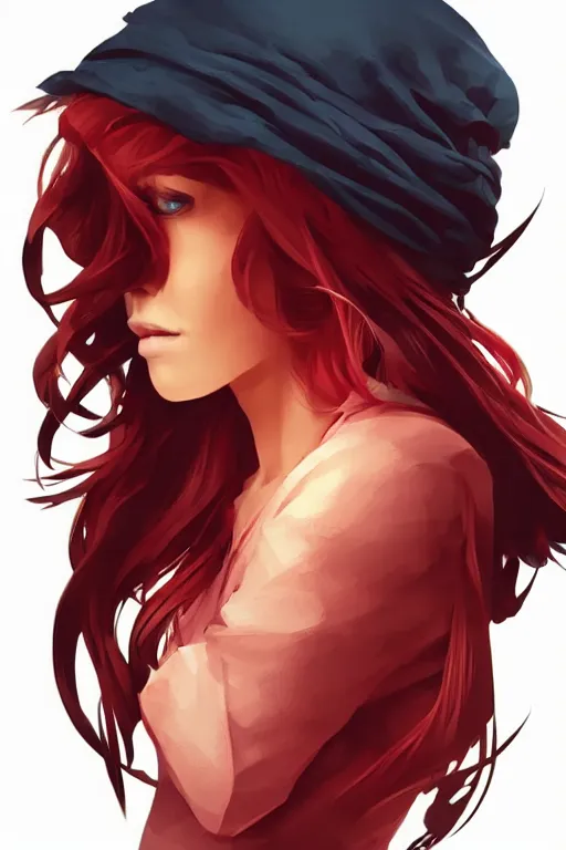 Prompt: girl with red hair. black shirt. can't see face. centered median photoshop filter cutout vector behance hd artgerm jesper ejsing!