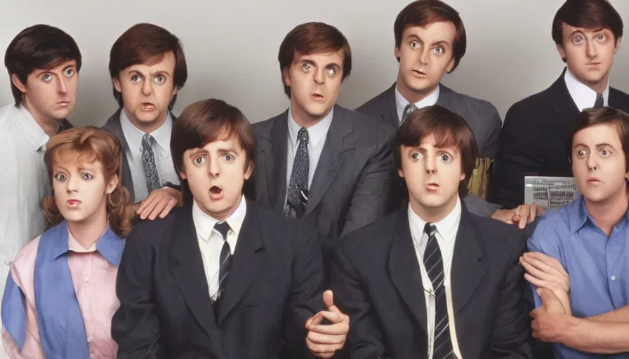 Prompt: the office, starring young paul mccartney, high quality