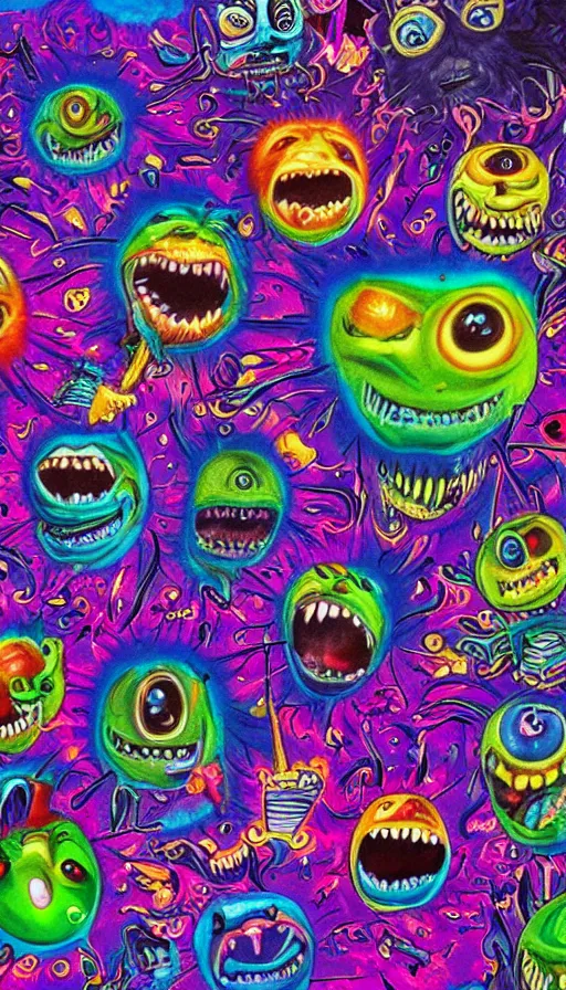 Image similar to a storm vortex made of many demonic eyes and teeth, by lisa frank,