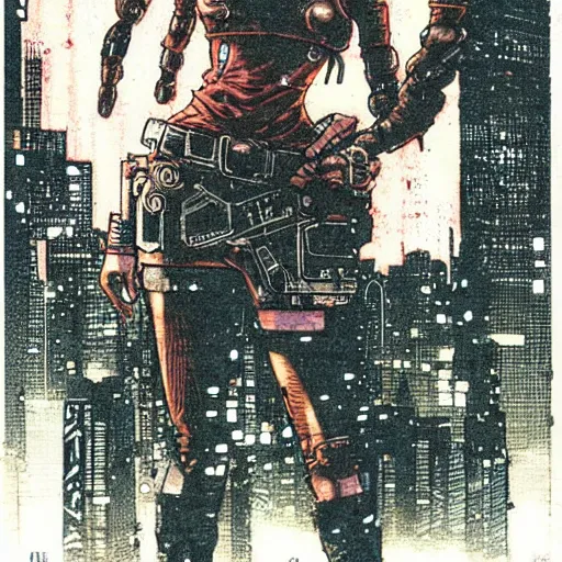 Image similar to android, killer - girl, 1 / 6 katsuya terada, style of cyberpunk, night, city,