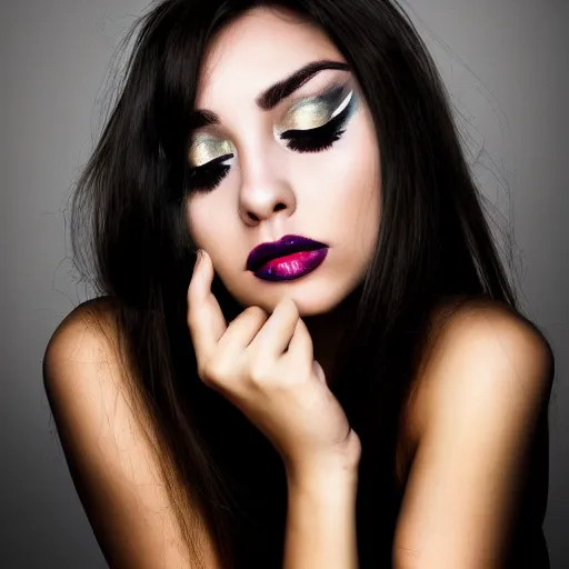 Prompt: Photo of a woman,pretty make up, bold, self confidence, cinematic, focus