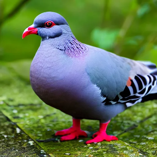 Prompt: pigeon with long beak and big feet, photograph