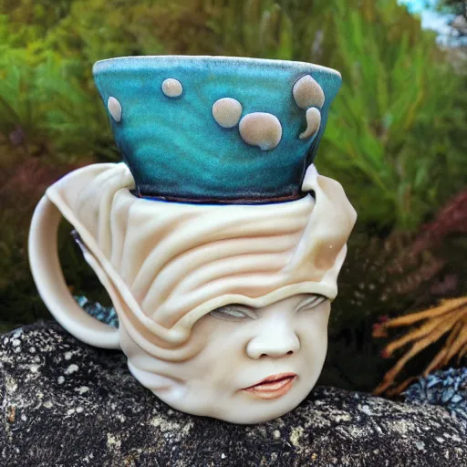 Image similar to a ceramic mug sculpted to be a mermaid