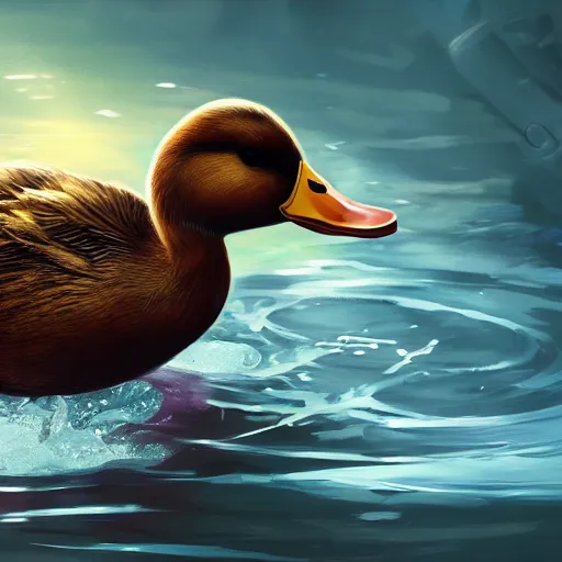 Image similar to duck drinks energy napiokmonstr energy, concept art, wlop, digital painting, trending on artstation, highly detailed, epic composition, official media, 8 k uhd