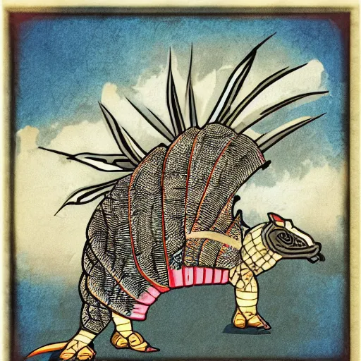 Prompt: Shogun armadillo in the style of Tenshō Shūbun