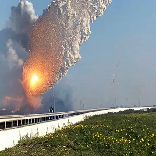 Prompt: Kerch Bridge exploding