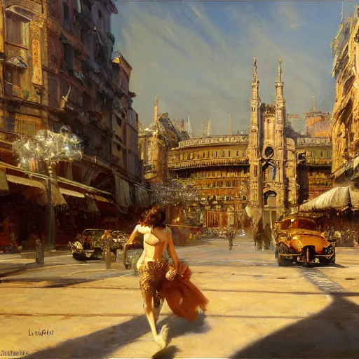 Image similar to detailed cinematic wide shot of milano, ultra realistic, spring light, painting by gaston bussiere, craig mullins, j. c. leyendecker