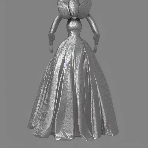 Prompt: a dress created with aluminim foil. octane render