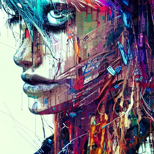 Image similar to a portrait of a character in a scenic environment by carne griffiths, hyperdetailed, cyberpunk, cybernetically augmented, cool, trending on artstation