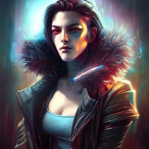 Image similar to cyberpunk, networked wolfman, painted by artgerm and tom bagshaw, fantasy art, dramatic lighting, highly detailed oil painting