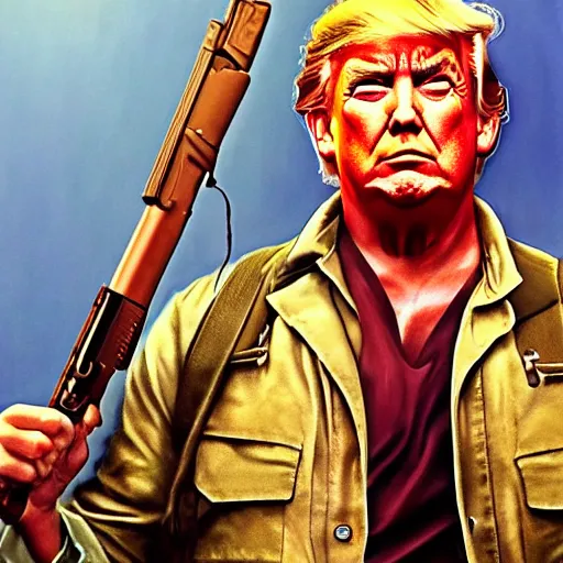 Image similar to trump as rambo, movie poster, digital art, high - detailed, 4 k, artstation, hyper - realistic, by drew struzan