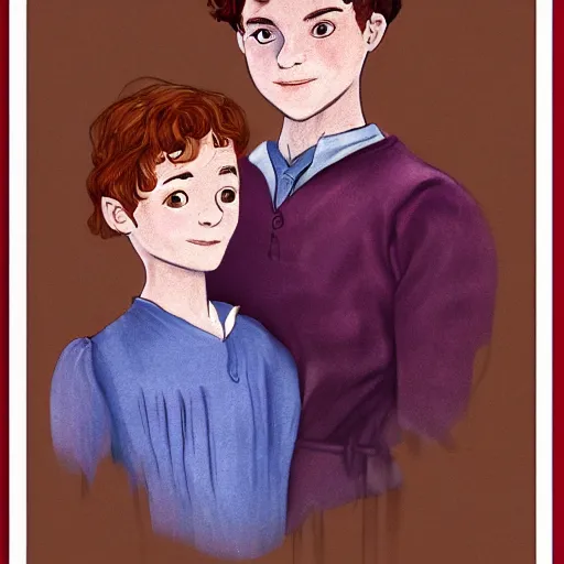 Image similar to Gilbert Blythe from anne with an e as college students, digital art