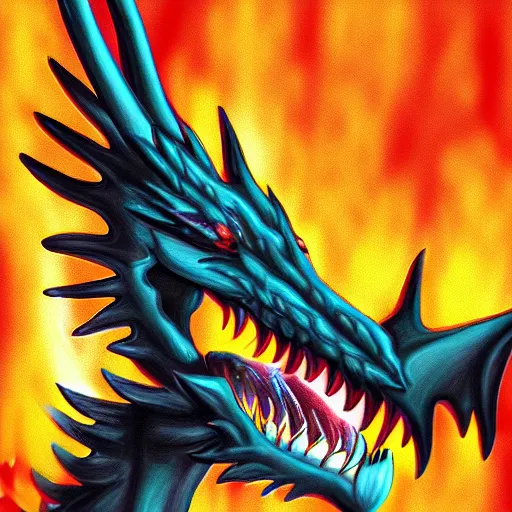 Prompt: close up of flamming fire dragon digital art