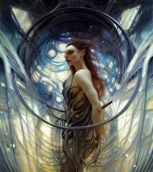 Prompt: futuristic sci - fi world by karol bak and ruan jia and vincent van gogh, neutral pastel colors, visionary dreams by iris van herpen, symbolism, gothic style, cyberpunk, imagination, daydreaming and nightmares, grand scenes