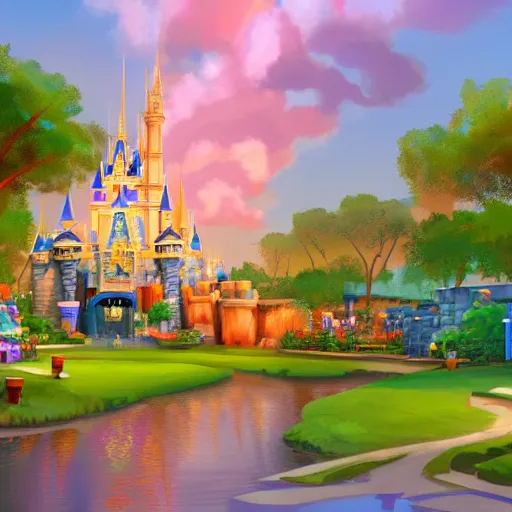 Prompt: digital painting of disney world, artstation