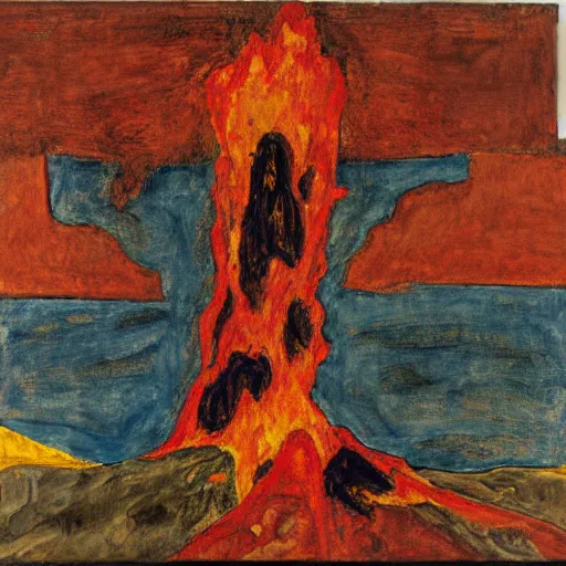 Image similar to painting of an erupting volcano in the style of egon schiele