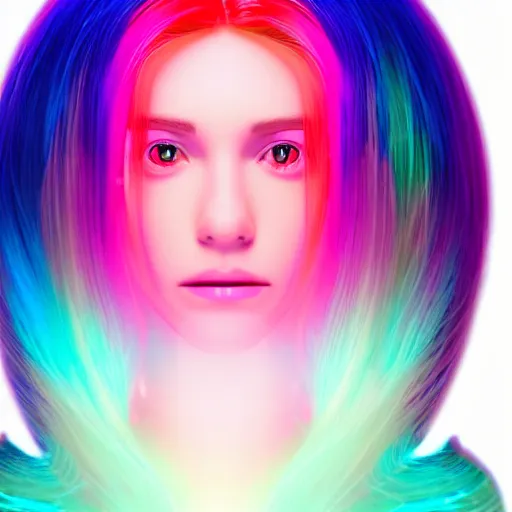 Prompt: of a holographic image of a 3 d girl with 2 d water pink hair in the universe inside a computer