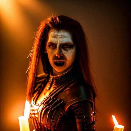 Image similar to photo of a real-life vampire warrior queen, 8k, HDR, award-winning, sharp focus, volumetric lighting,