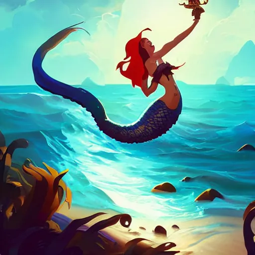 Image similar to painting mermaid treasure on sea of thieves game avatar hero smooth face median photoshop filter cutout vector, behance hd by jesper ejsing, by rhads, makoto shinkai and lois van baarle, ilya kuvshinov, rossdraws global illumination