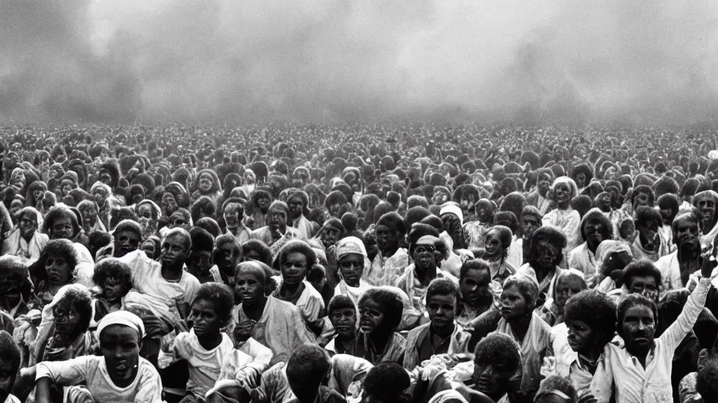 Image similar to 1984 Ethiopian famine, Live Aid, atmospheric, portrait, movie scene, hd, 4k, wide angle