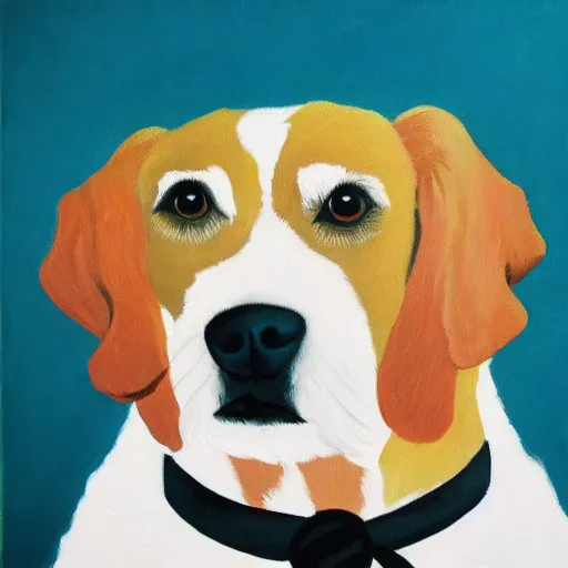 Prompt: painting of cute dog in style of rene magritte