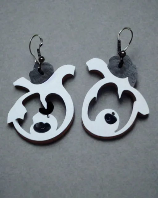 Image similar to cute funny ghost, 2 d lasercut wood earrings, ultra realistic, concept art, intricate details, highly detailed, trending on artstation, trending on deviantart