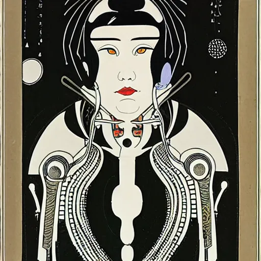 Image similar to a portrait of a female android by aubrey vincent beardsley