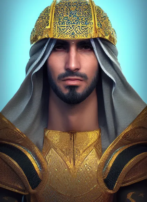 Prompt: portrait of sheikh ruler of dubai, dragon, head and torso only, cinematic lighting, studio quality, smooth render, unreal engine 5 rendered, octane rendered, art style by klimt and nixeu and ian sprigger and wlop and krenz cushart.