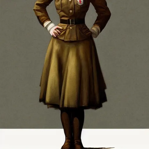 Image similar to full body portrait of addison rae in nazi female uniform, intricate, elegant, highly detailed, digital painting, artstation, smooth, sharp focus, illustration, art by artgerm and greg rutkowski and alphonse mucha, 8 k